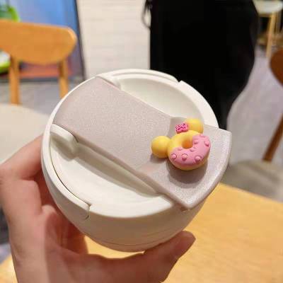 阿斯随手杯便携式咖啡杯带吸管水杯女学生玻璃杯带盖耐高温ins杯 米色 玻璃水杯370ml