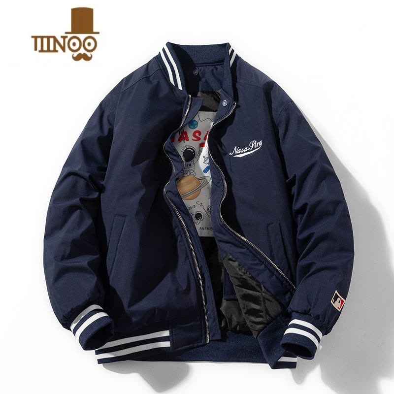 YANXU美式休闲刺绣棉衣外套男女情侣宽松加厚棒球棉服飞行员夹克图片
