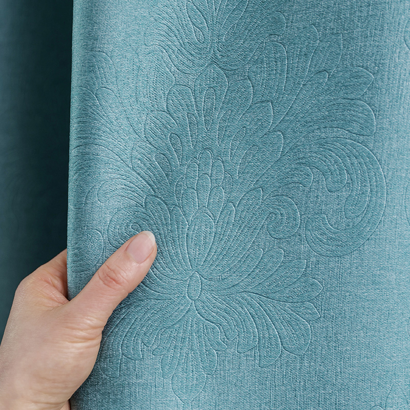 京城派 新中式遮光窗帘简约现代挂钩窗帘加厚打孔窗帘飘窗客厅帘子遮阳布纯色古典风卧室挂钩窗帘落地窗窗帘可定制 简美-湖蓝 定制：【打孔款】宽2.0*2.7米高*单片