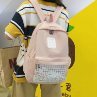 2021新款ins原宿书包少女韩版百搭chic 大学生双肩包潮牌帆布背包 藕粉色