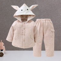 卡比一木 儿童秋冬连帽棉服套装宝宝棉衣婴儿加厚夹棉外出服活帽立领套KM8186