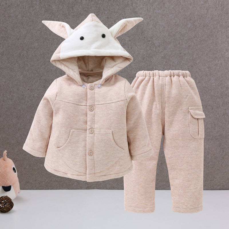 卡比一木 儿童秋冬连帽棉服套装宝宝棉衣婴儿加厚夹棉外出服活帽立领套KM8186
