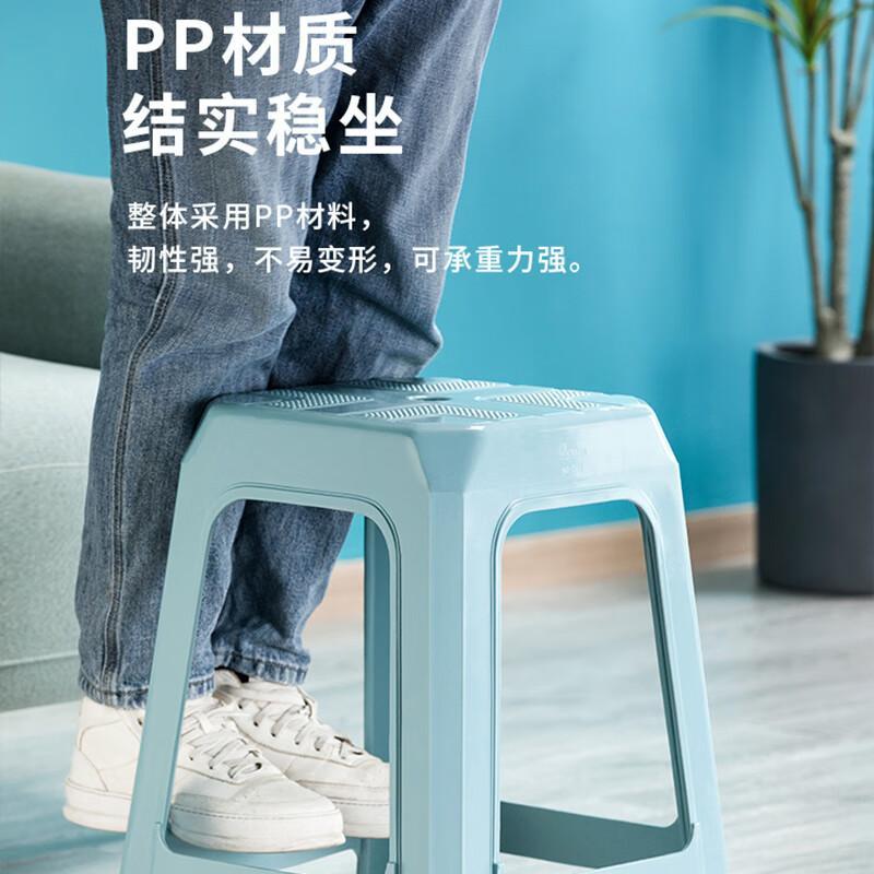茶花(CHAHUA) 塑料凳子家用加厚防滑耐磨餐椅休闲板凳方凳大号换鞋凳子4只 蓝色高清大图