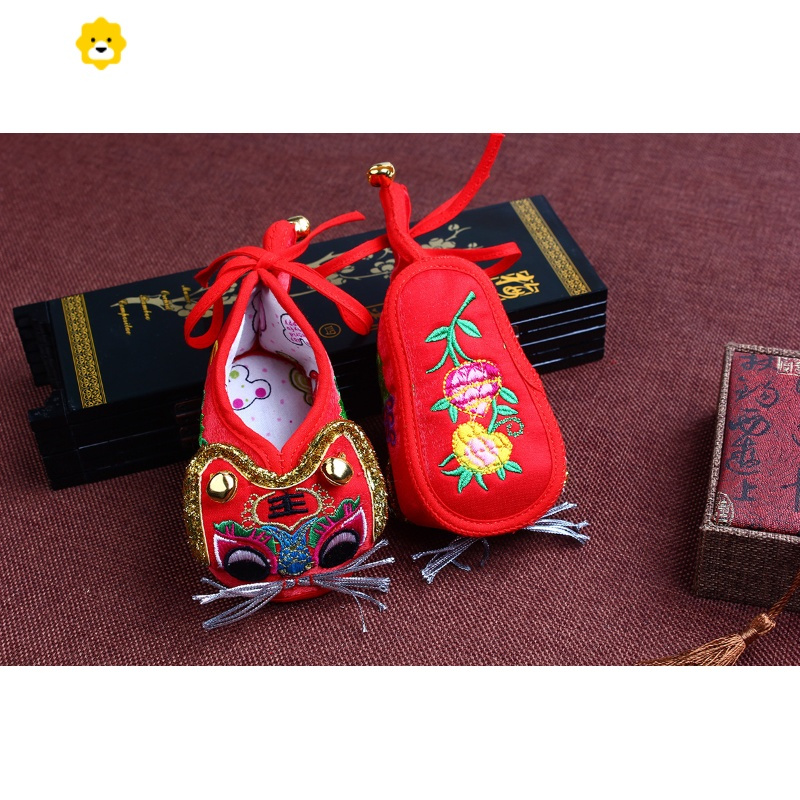 喻娄新生婴儿鞋老虎鞋宝宝百日周岁学步鞋软底冬季男宝红色虎头鞋鞋子