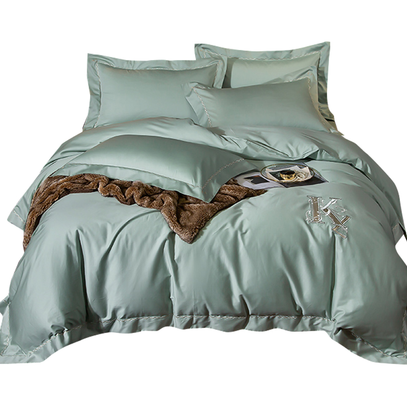 婵思 TJ0KL02000438 60支长绒棉绣花 床上用品套件 200*230cm 果绿色高清大图