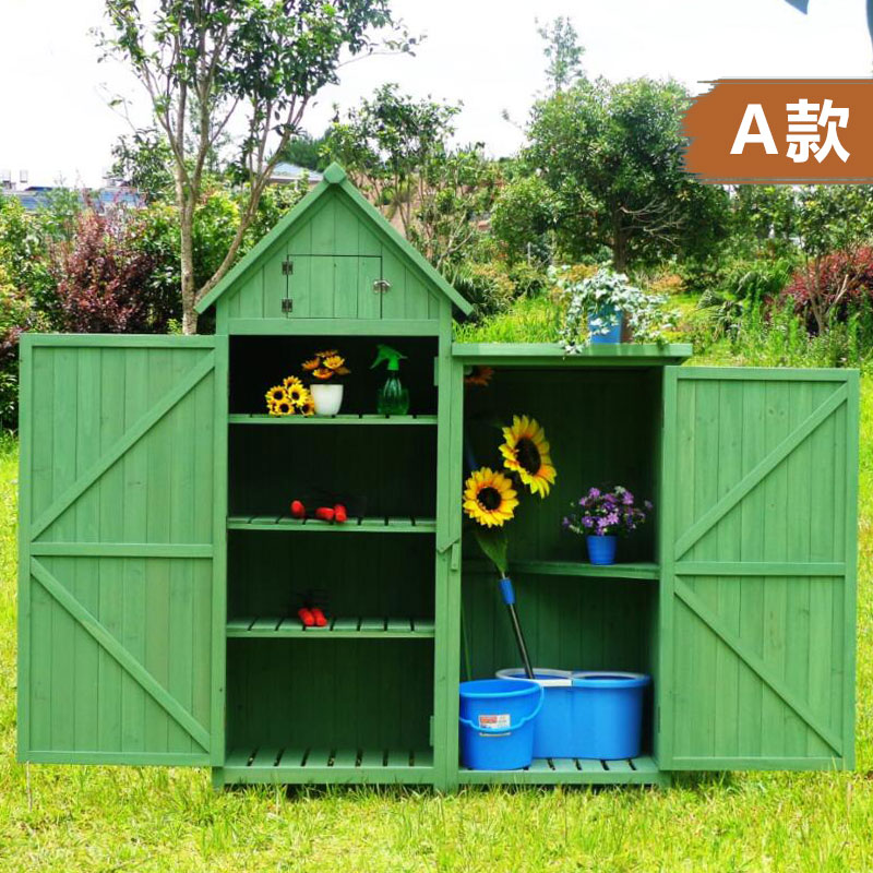 室外收纳柜防水防晒储物置物露天庭院杂物柜阳台花园工具柜子实木收纳柜三维工匠 青绿色A款7个