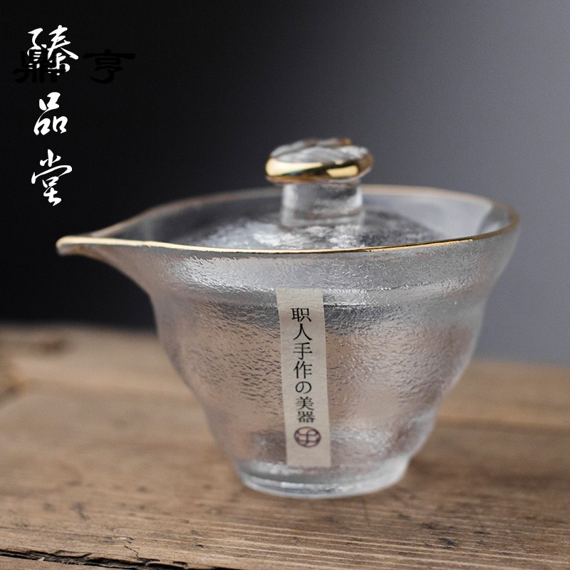 鼎亨纯手工玻璃盖碗 加厚耐热三才盖碗泡茶器功夫茶具锤纹 日式手