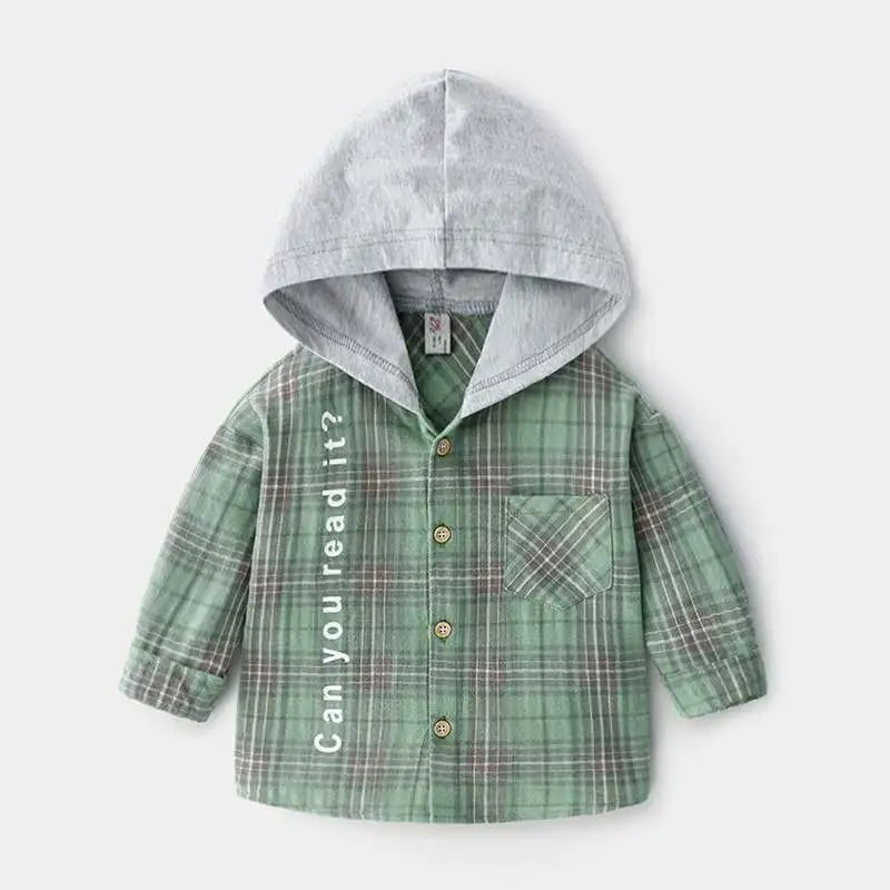春季款儿童纽扣连帽衬衫外套上衣视频