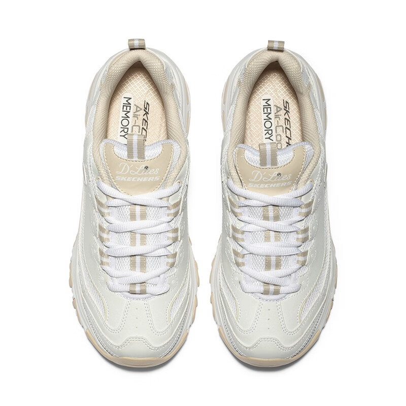 斯凯奇(Skechers)女鞋2023秋季新款小甜豆熊猫鞋轻便百搭运动鞋休闲鞋厚底老爹鞋女 66666214-WNT/白