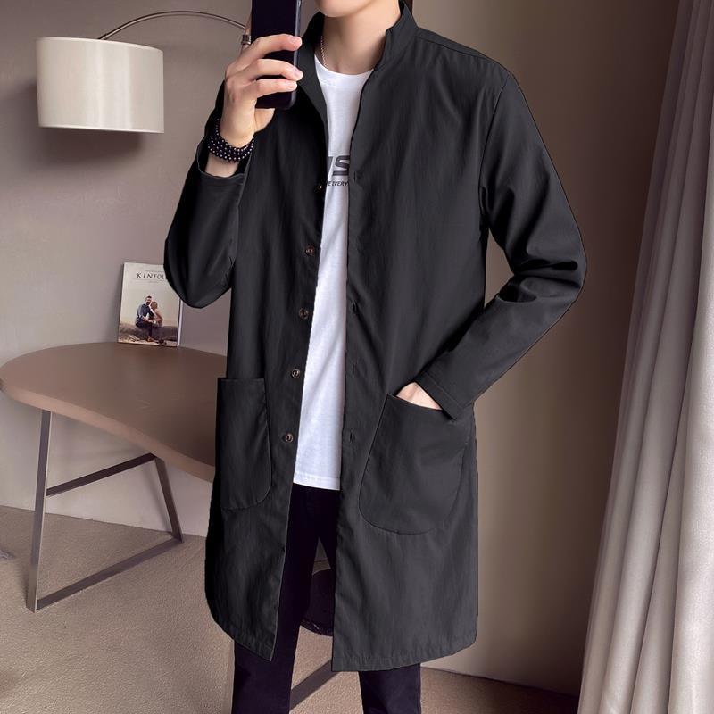 欣鸿茗男士立领风衣2021春季新款韩版修身薄款披风百搭休闲中长款外套
