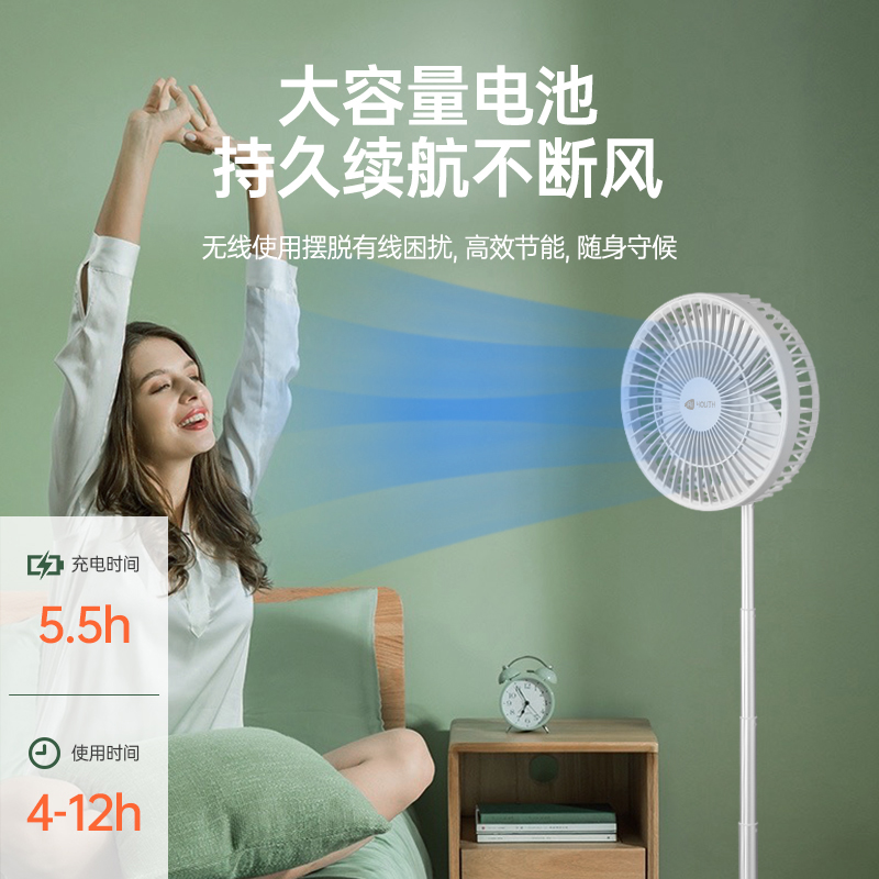 艾青春(AIYOUth)便携式无线风扇USB可充电随身携带大风力家用桌面风扇IQC-F7200B IQC-F7200B高清大图