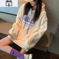 SUNTEK2020新款秋冬米色韩版宽松双面绒卫衣女连帽中长款加绒加厚金丝绒卫衣