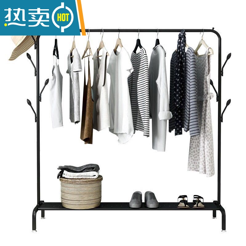 敬平室内简易晾衣架落地卧室凉晒衣服架子单杆式加粗挂衣架阳台衣帽架 经典黑100长高清大图
