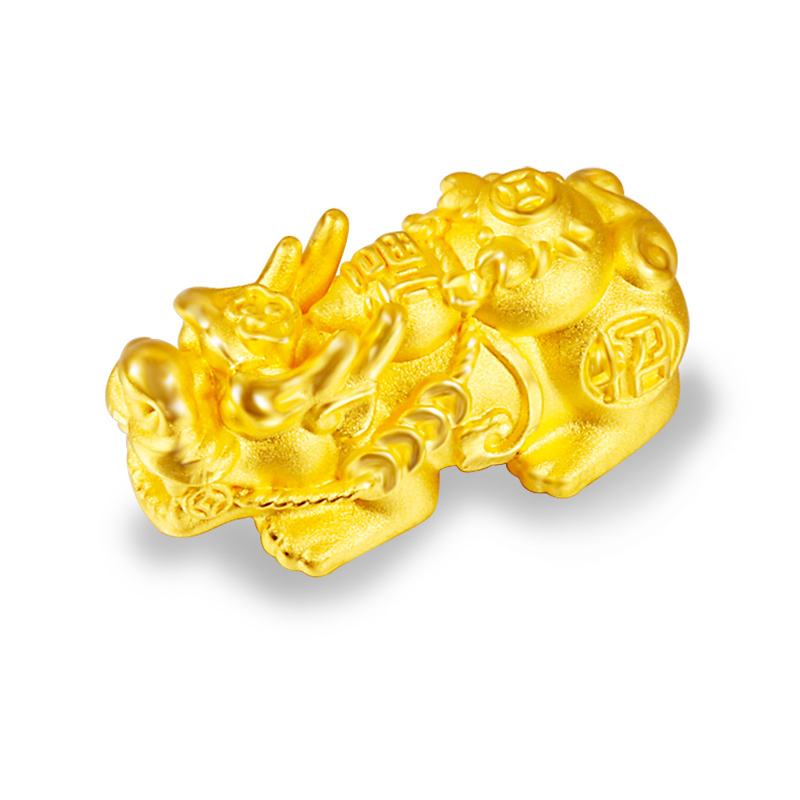 黄金码头3D硬金富甲四方貔貅手串螃蟹如意足金999黄金串珠礼物