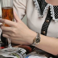 宾格BINGER 自动机械表 女士手表 独具匠心 时尚实心金属精钢表带 背透镂空防水夜光情侣表女表 朗度间金黑面女款
