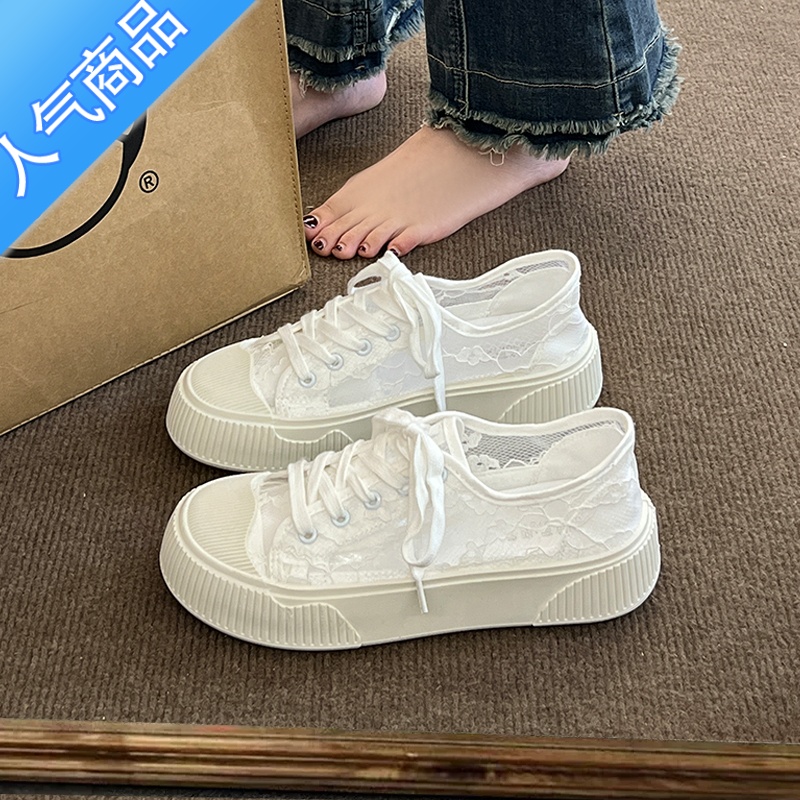 SUNTEK网面透气小白鞋女外穿2023夏季新款薄款百搭时尚ins潮休闲帆布鞋高清大图