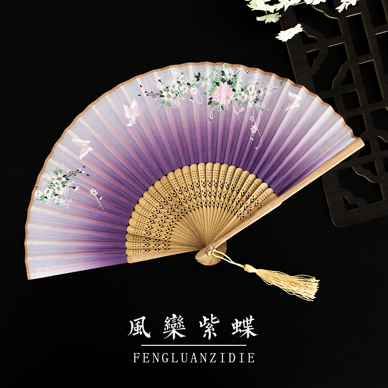 送扇套中国风扇子折扇夏天日式折扇可爱女季扇子和风跳舞蹈折叠扇三维工匠浅紫色风栾紫蝶报价 参数 图片 视频 怎么样 问答 苏宁易购