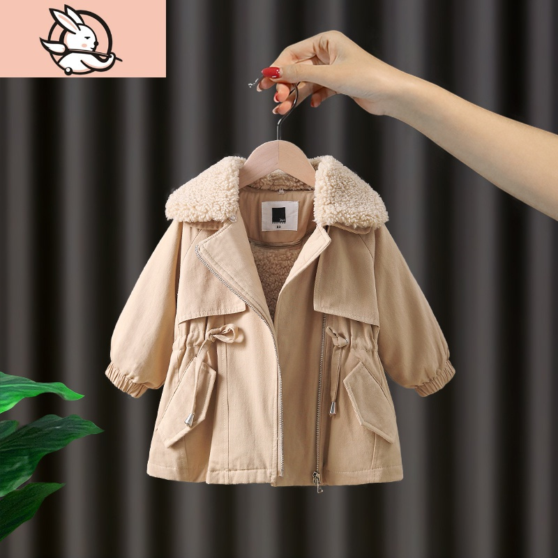 HUAYANGTU女童加绒外套冬装棉衣2020新款女宝宝洋气风衣派克服小童加厚棉服风衣童