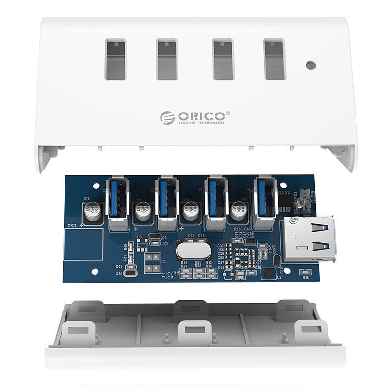 奥睿科(ORICO)USB分线器3.0 高速扩展一拖四多接口HUB集线器带手机平板IPAD支架功能 白色SHC-U3