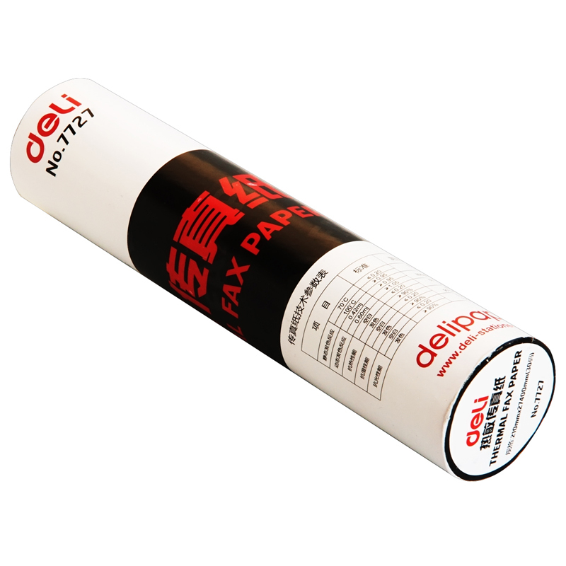 得力deli7727热敏传真纸传真机纸用纸热敏纸210mm*30yA4纸单卷传真机纸专用纸热敏纸办公可用