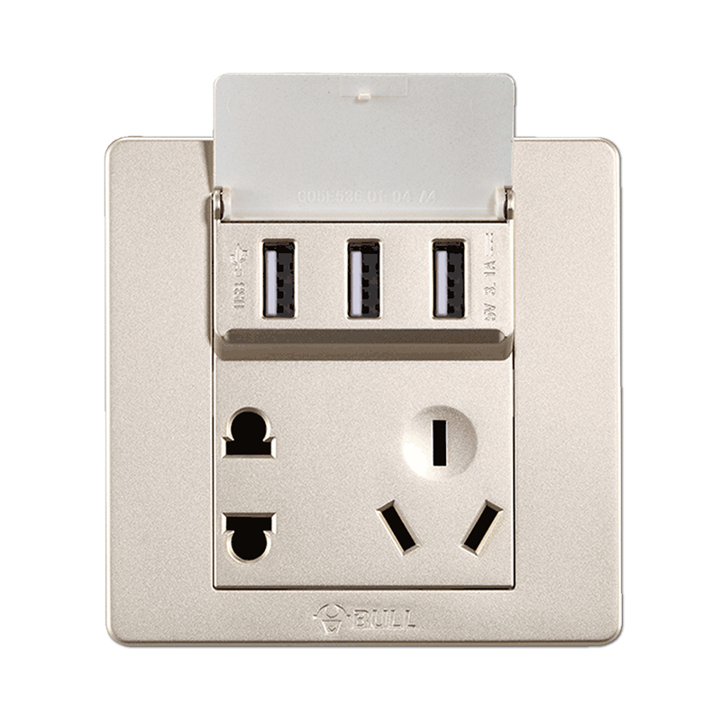 bull公牛开关插座86型g07香槟金5孔五孔面板暗装带3usb墙面墙壁电源