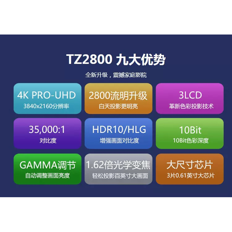 爱普生(EPSON)CH-TZ2800投影仪4K家用卧室客厅大屏投影机超高清高亮家庭影院HDR手机投屏白天用直投投影高清大图