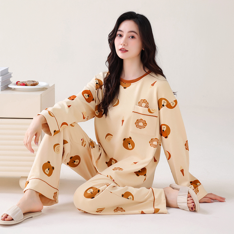 浪莎睡衣女纯棉春秋季长袖甜美加大码女士休闲家居服套装2025新款 DM3503 170(XL)建议120-140斤