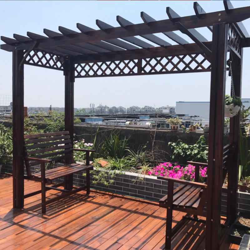 防腐木屋凉亭葡萄架实木花园爬藤架花架户外家具庭院桌椅 普通款有椅子（不含桌子）