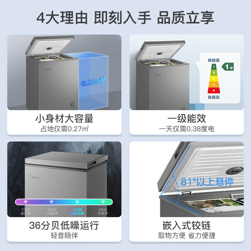 美的(Midea) BD/BC-100KMF(E)100升 低霜家用囤货小冷柜 冷藏冷冻转换冰柜 一级能效母婴母乳小冰箱