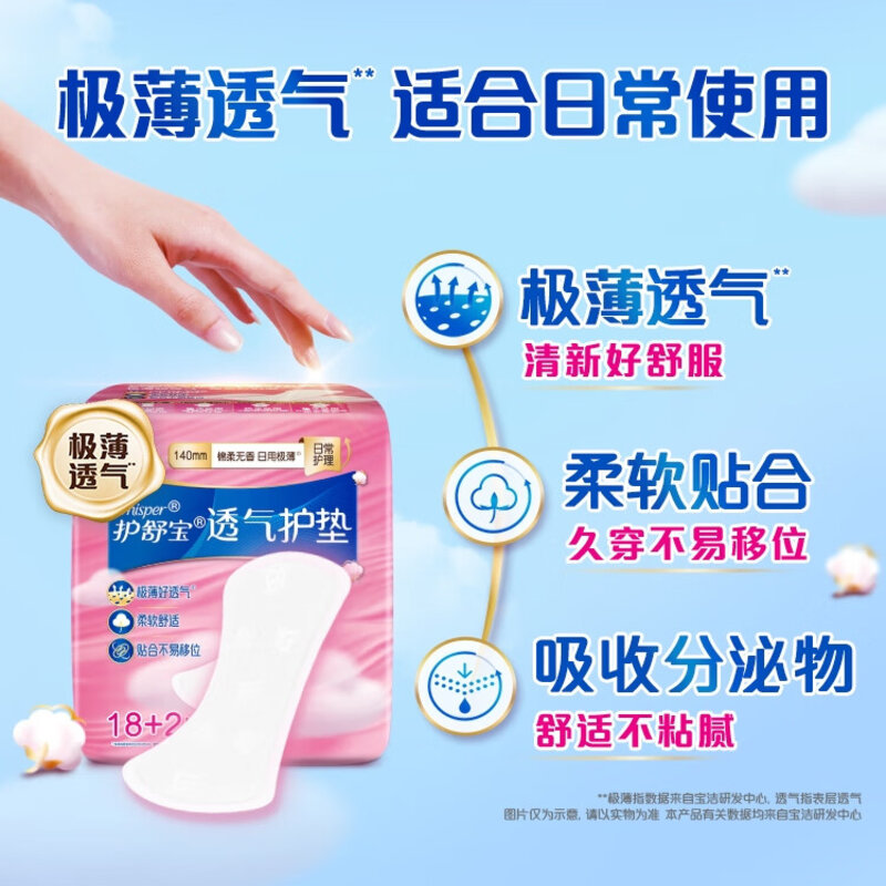护舒宝透气 卫生护垫18+2片装高清大图
