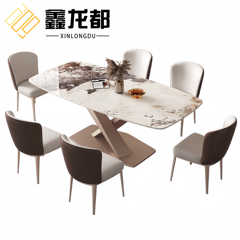 鑫龙都 岩板餐桌六椅1.6米套