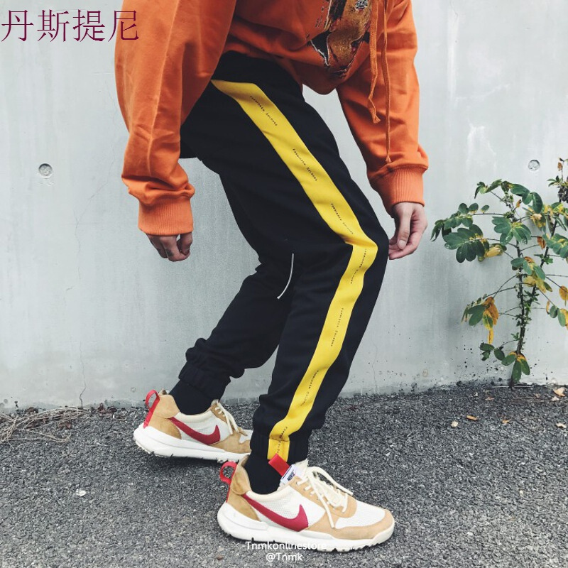 秋冬欧美街头宽松撞色拼接刺绣毛圈休闲裤潮男女哈伦裤运动束脚裤