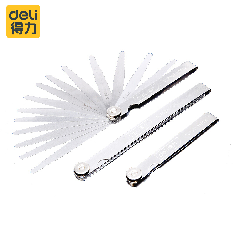 得力(deli)不锈钢塞尺 楔形单片 17件套塞尺0.02-1.00mm(DL9502)2把装 1件