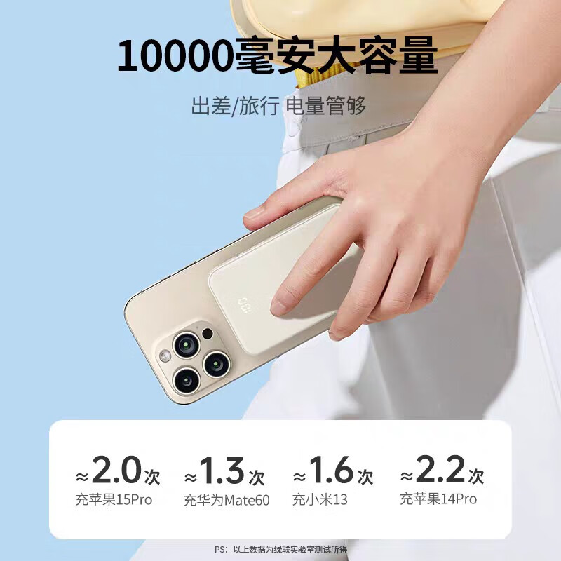 绿联充电宝10000mAh自带type-c线快充移动电源20W双向快充 米黄色PB504(25741)高清大图