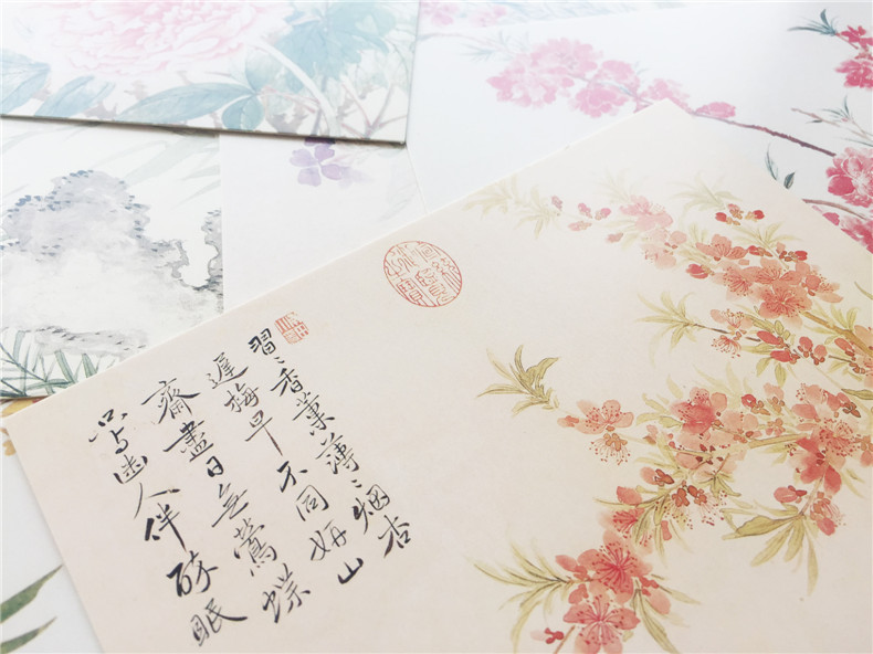 [正版]澹烟疏雨落花天 山水画创意明信片生日贺卡片/恽寿平花鸟册页画集/古风明信片唯美中国风景/日系复古涂鸦插画集高清大图