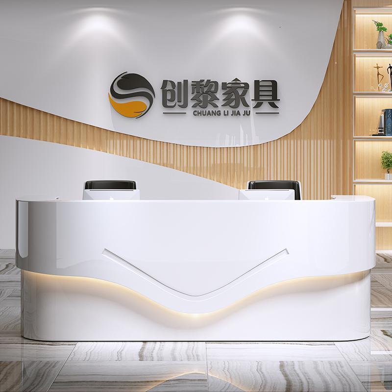 汐岩烤漆前台公司接待台迎宾台吧台定制收银台咨询柜台前台913 1.6米一抽屉一键盘