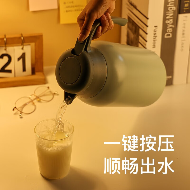 富光保温壶2.2L大容量304不锈钢保温瓶家用暖壶按压式热水壶开水瓶(白色/黑色可选)高清大图