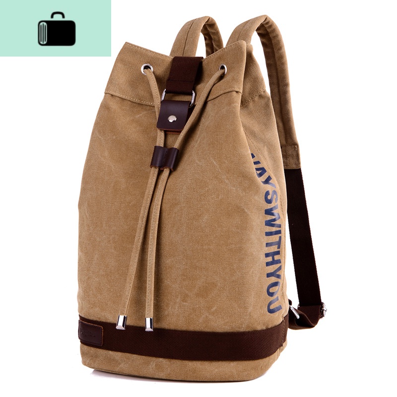 帆布水桶双肩包男包户外运动休闲大容量电脑背包旅行包学生书包潮NEW LAKE 黄卡其