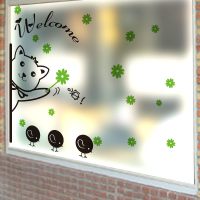 墙贴纸贴画店铺橱窗玻璃窗户卡通可爱儿童房间教室小熊欢迎光临