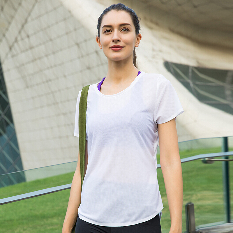 运动t恤女短袖宽松型t恤衫夏季速干跑步服瑜珈服速干衣白色