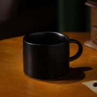欧式咖啡杯子奢华陶瓷马克杯带盖勺子水杯通用磨砂杯碟配桃木底座 磨砂黑 单杯