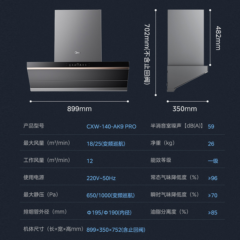 [高温蒸汽洗]美的(Midea)烟灶套装AK9Pro+Q529L跨界双腔25m³变频巡航油烟机5.2kW燃气灶天然气