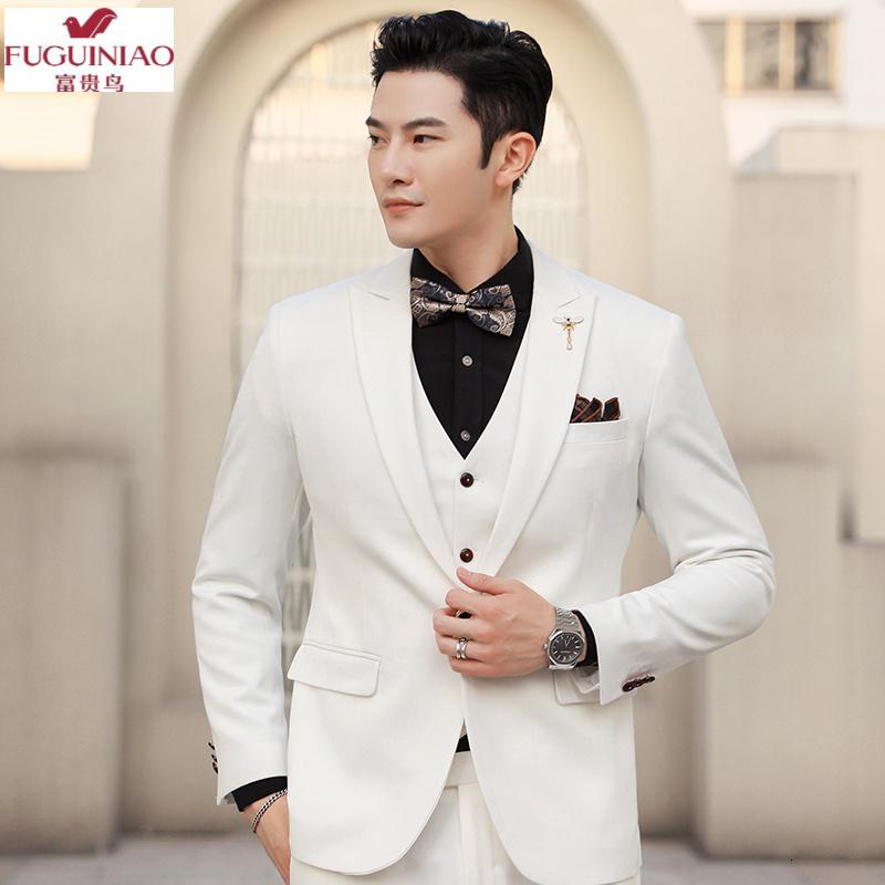 富贵鸟(fuguiniao)西服套装男士三件套修身商务休闲正装伴郎团新郎