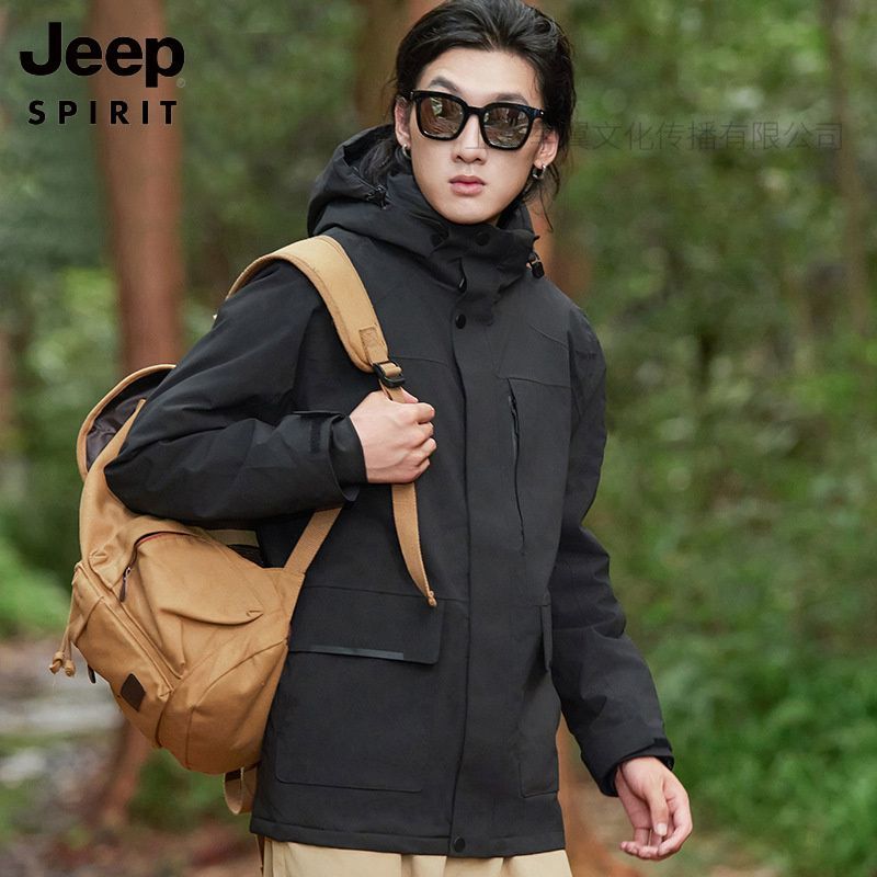 JEEP SPIRIT 户外夹克女三合一羽绒服冬外套男暴雨防水户外进藏登山服