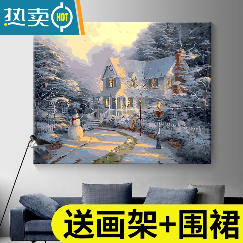 敬平数字油画diy填充填色油彩画手工风景装饰画大小尺寸丙烯画画装饰画高清大图