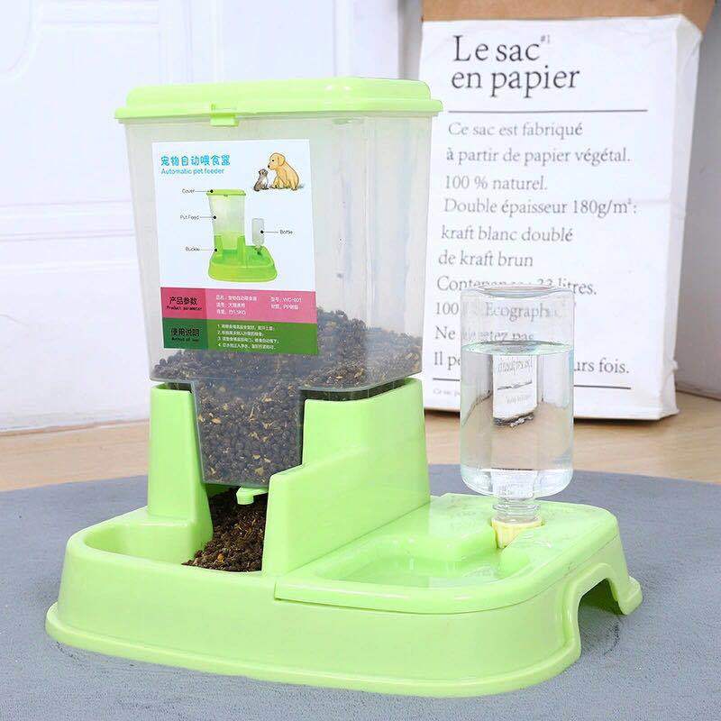 绿色自动落水补食-送瓶 猫咪用品自动喂食器猫碗双碗自动饮水宠物自动喂食器狗碗狗狗用品