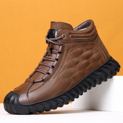 男士棉鞋男潮加绒冬季保暖休闲男鞋真皮羊毛雪地靴中老年爸爸鞋子_377278 2027-R棕色 40