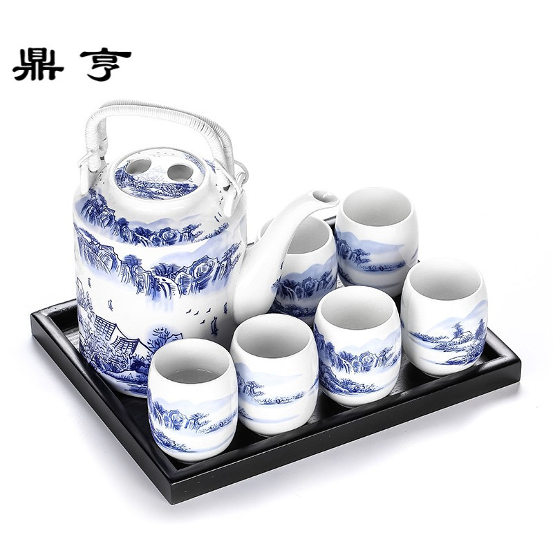 鼎亨景德镇大容量陶瓷茶壶家用青花瓷凉壶餐厅泡茶壶1700毫升提