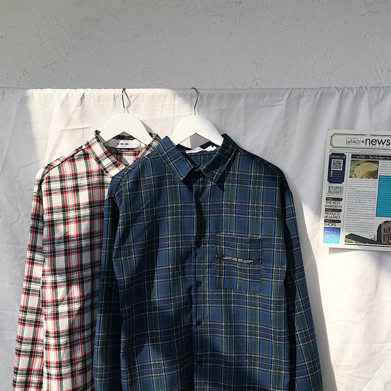 2018春季新品韩版男款宽松显瘦复古格子衬衣学生外穿打底衫短外套