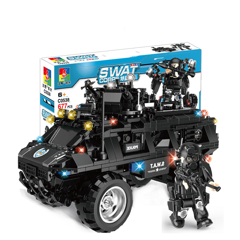 沃马woma玩具男孩子益智拼装拼插积木c05066合1特警战队之防暴车系列